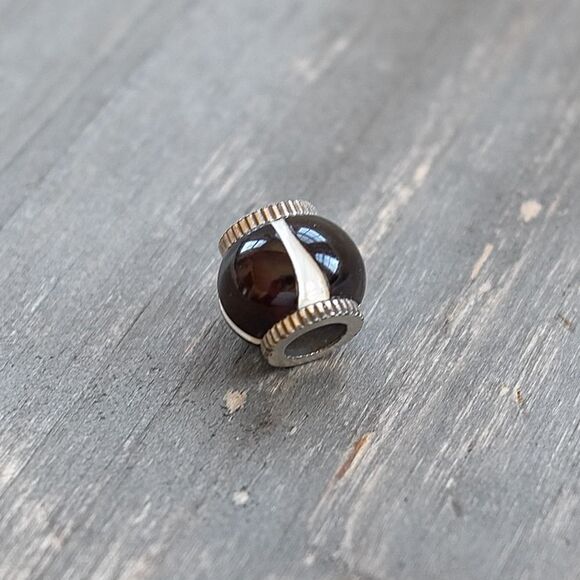 Brighton Spacer Bead Brown and White Round Vintage White Swirl Pattern - Picture 2 of 7